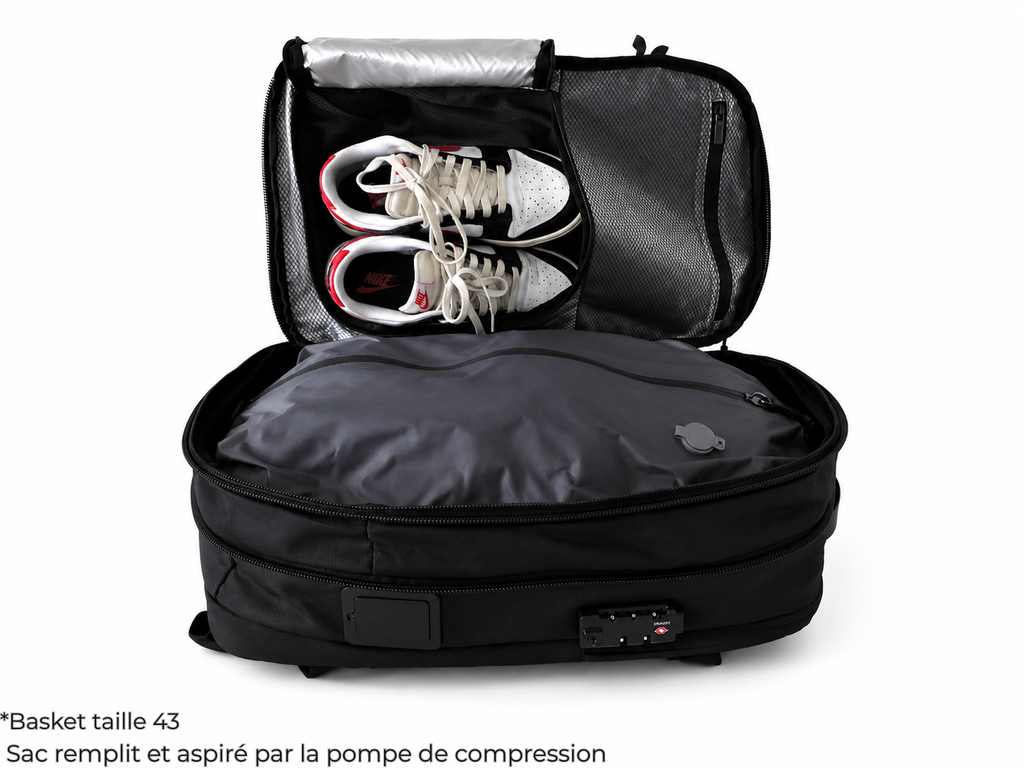 Sac à dos + Pompe Compression Integrée. Voyage Serenity 49x30x20CM